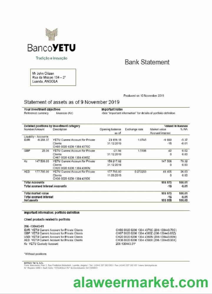 Angola Banco Yetu bank statement